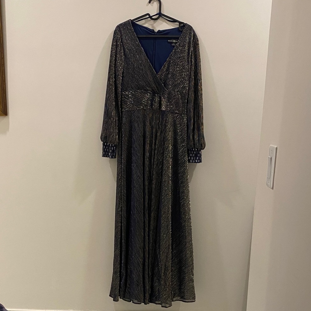 Metallic Black & Silver V-Neck Wrap Maxi Dress